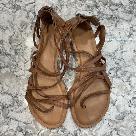 Carlos sandals leather look back zip multi strap almost gladiator style size 6 - Picture 1 of 7
